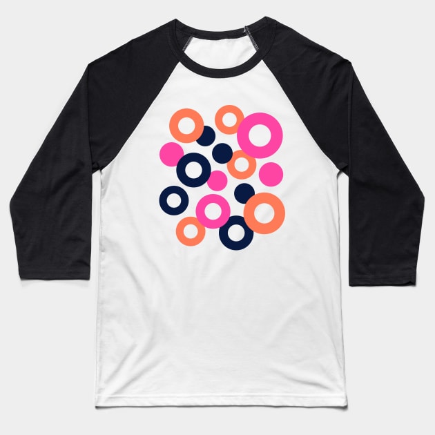 DROPS Polka Dots Rings Geometric Mid-Century Abstract in Retro Midnight Blue Orange Fuchsia Hot Pink - UnBlink Studio by Jackie Tahara Baseball T-Shirt by UnBlink Studio by Jackie Tahara